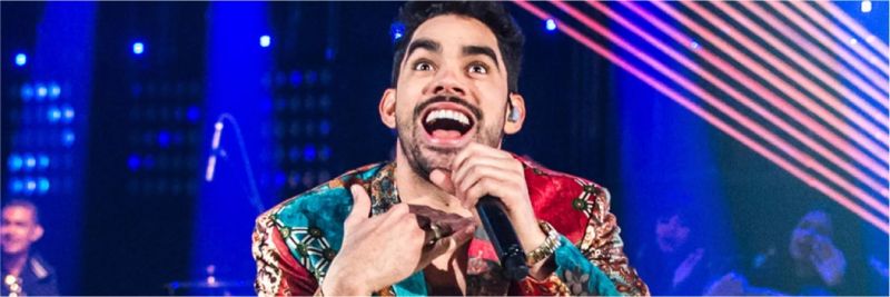 Gabriel Diniz canta em gravação do programa 'SóTocaTop', da TV Globo, no Rio de Janeiro, em julho de 2018 — Foto: Fábio Rocha/TV Globo
