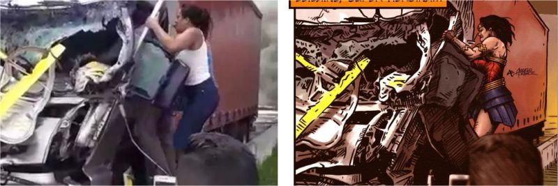 Ilustrador Angelo France fez desenho em HQ para homenagear Leiliane Rafaela, que ajudou a socorrer motorista de caminhão após acidente com helicóptero de Boechat 